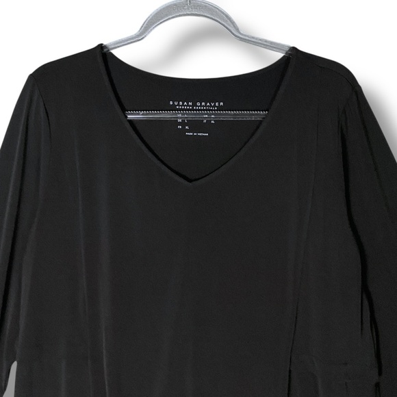 Susan Graver Modern Essentials Top Sz L V-Neck Liquid Knit Tunic Black Capsule M - Picture 3 of 11